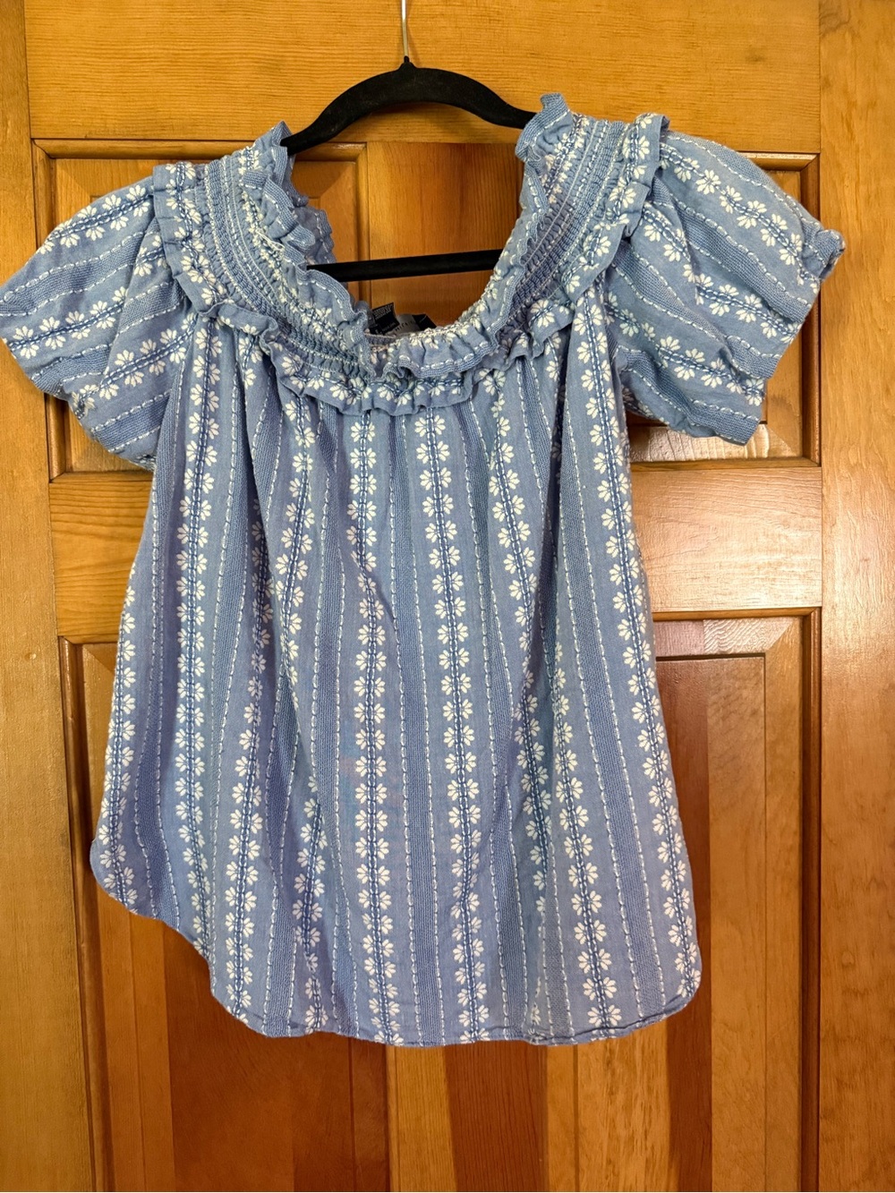 Tommy Hilfiger Blue White Floral Off-Shoulder Peasant Top